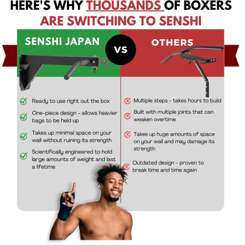 Senshi Japan Soporte para saco de boxeo montado en la pared con barra de dominadas - Diseño de una pieza