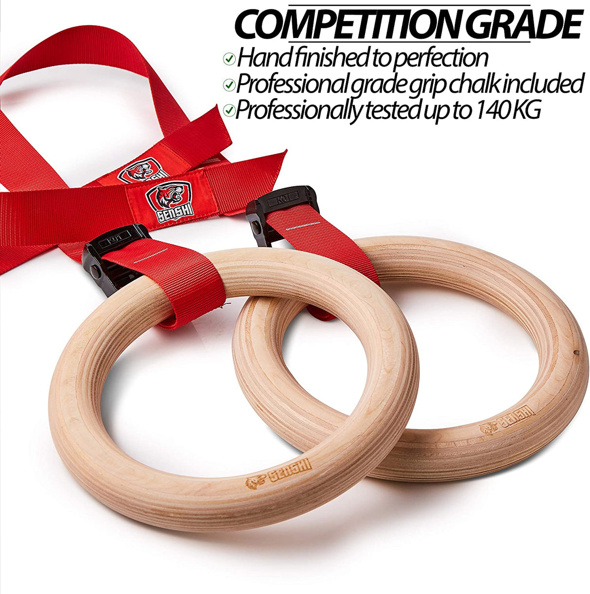 Senshi Japan Wooden Olympic Gymnastic Rings - Includes