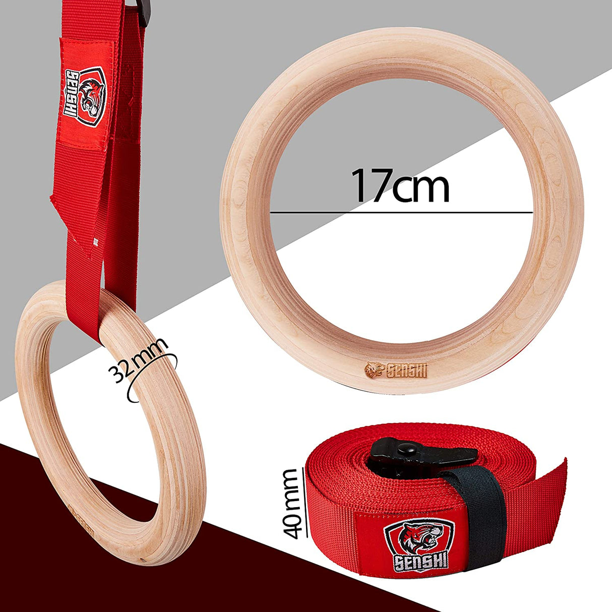 Senshi Japan Wooden Olympic Gymnastic Rings - Includes