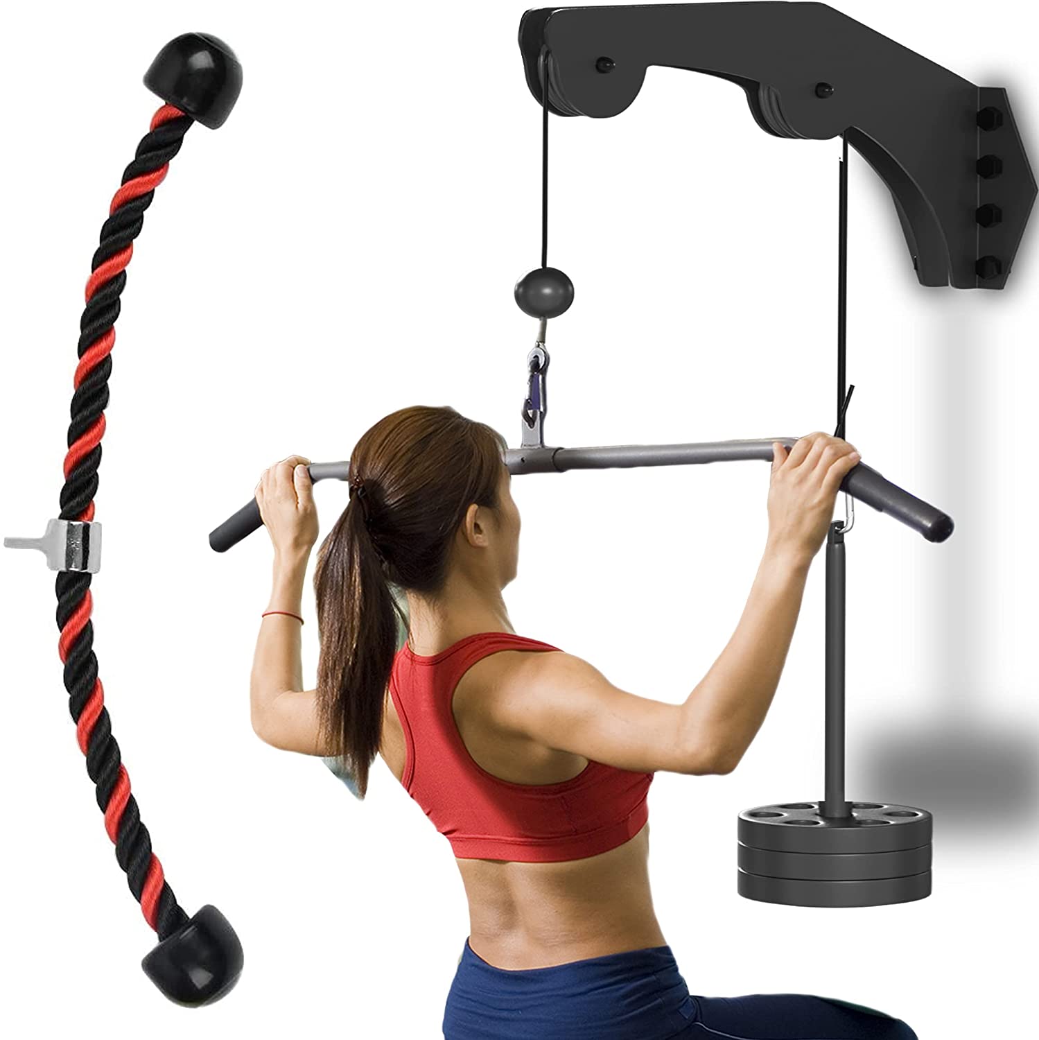 Sistema de polea de cable de fitness, accesorios de máquina desplegable  para gimnasio LAT y levantamiento, barra desplegable LAT para entrenamiento  en