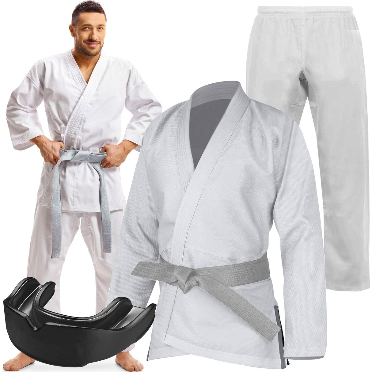 Senshi Full Karate Gi Uniform - White Belt And Gum Shield