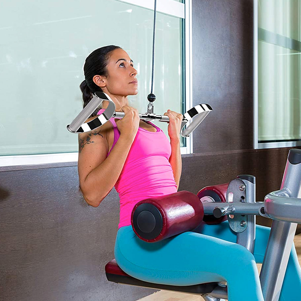 Chrome Lat Bar With Handles For Cable Machines - Cable