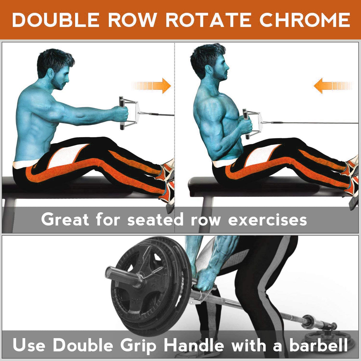 Chrome Close Grip Rowing Handle Attachment For Cable Machines