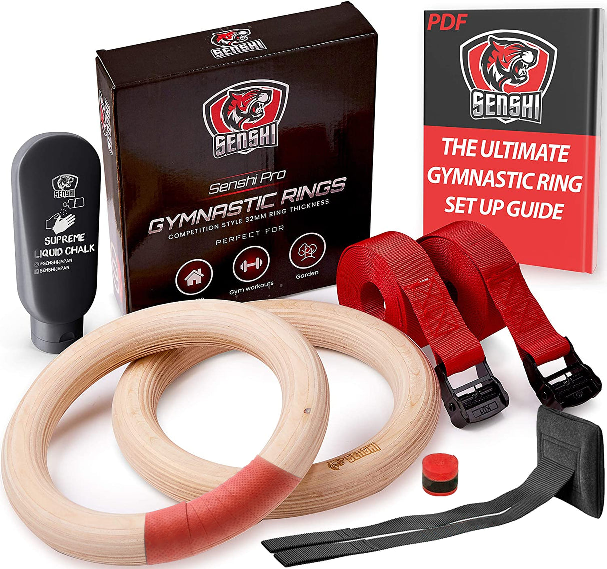 Senshi Japan Wooden Olympic Gymnastic Rings - Includes