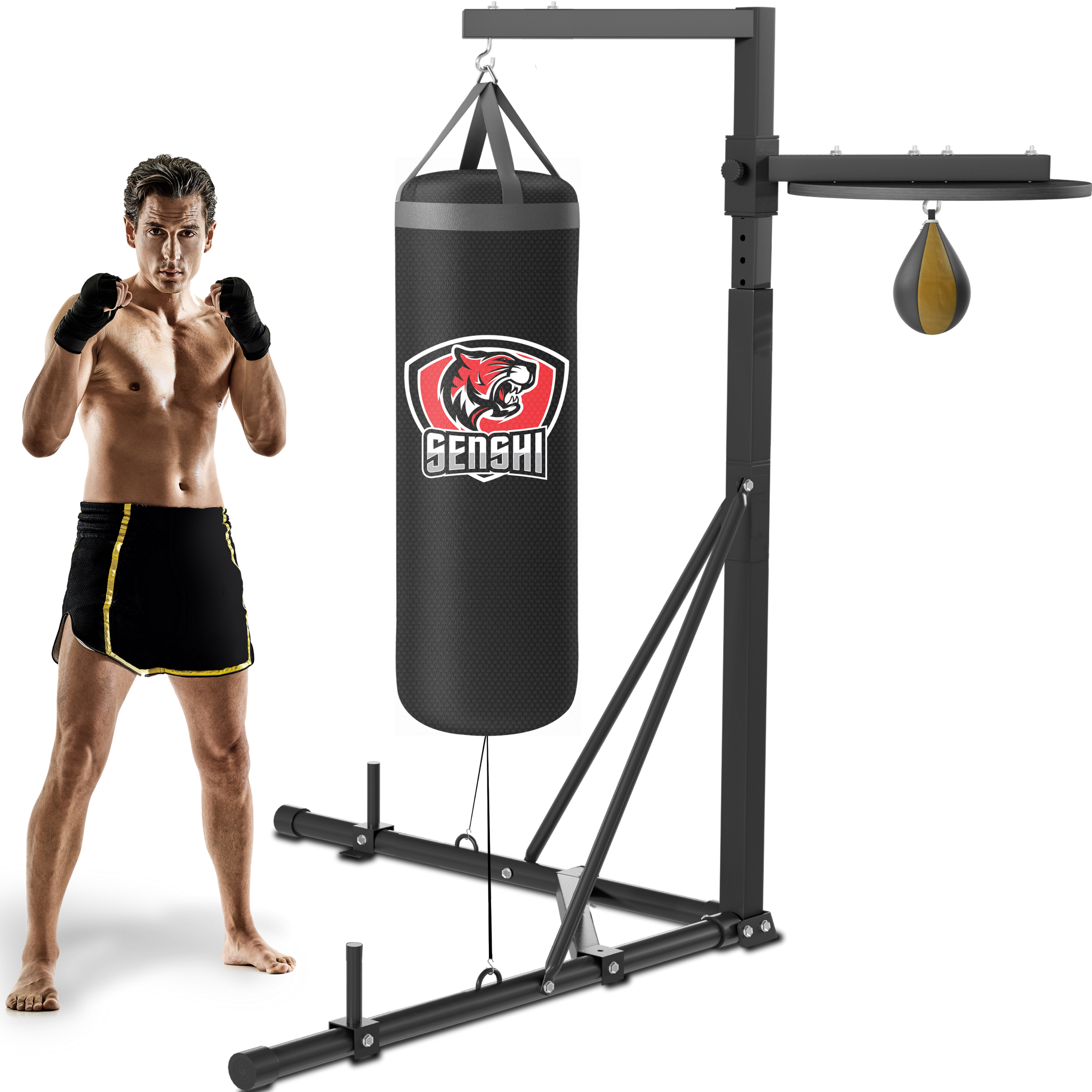 Senshi Japan XXL Heavy Punch Bag & Speed Ball Stand - Solid Steel Platform, Comes With Punch Bag & Leather Speed Ball