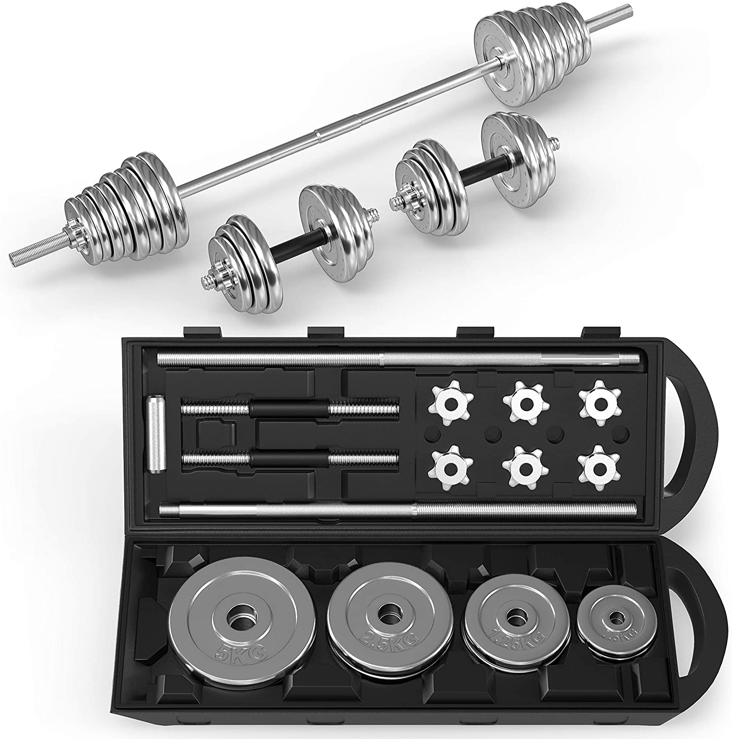 50 KG Chrome Cast Iron Dumbbell Set With Barbell
