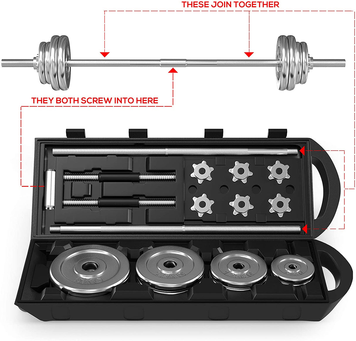 Set di manubri in ghisa cromata da 50 kg con bilanciere