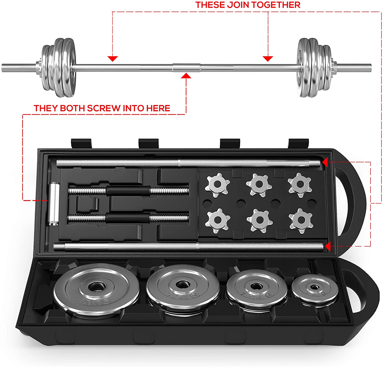 50 KG Chrome Cast Iron Dumbbell Set With Barbell