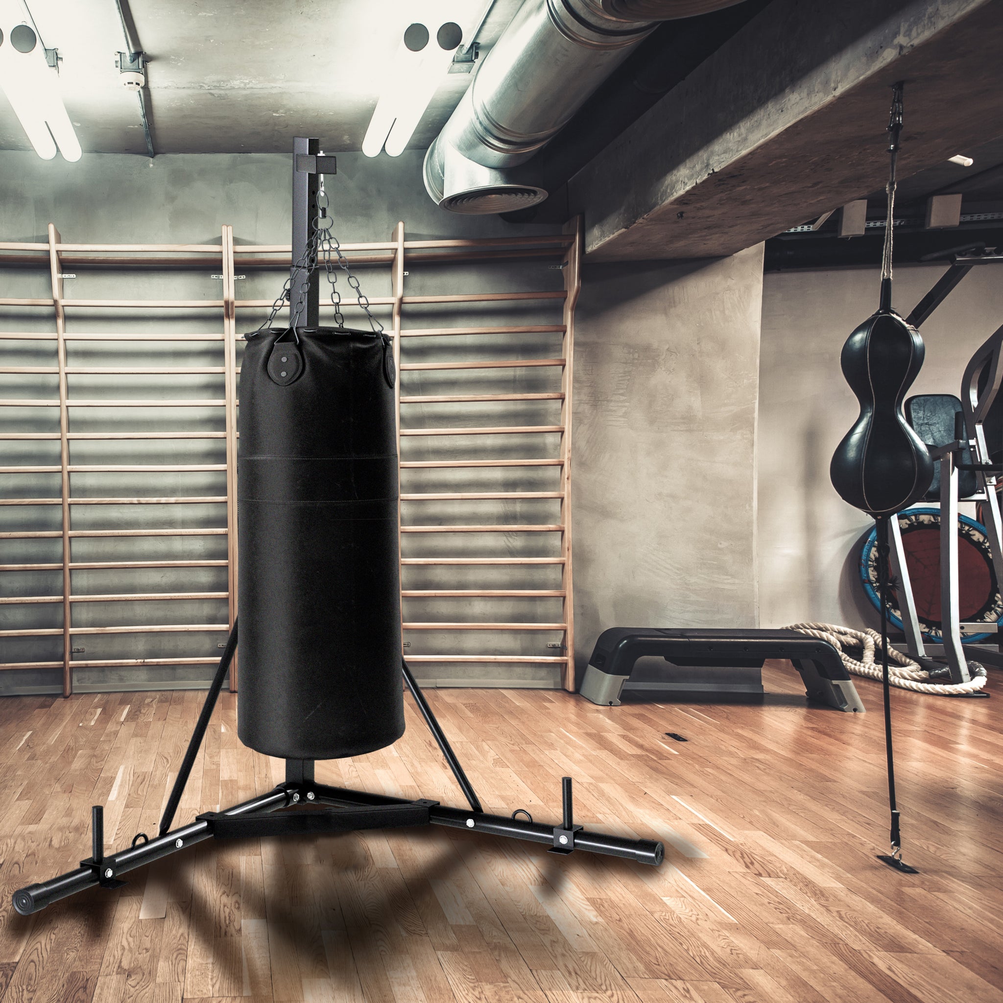 Senshi Japan XXL Sacco da boxe pesante e supporto per speed ball - Piattaforma in acciaio solido, viene fornito con sacco da boxe e speed ball in pelle