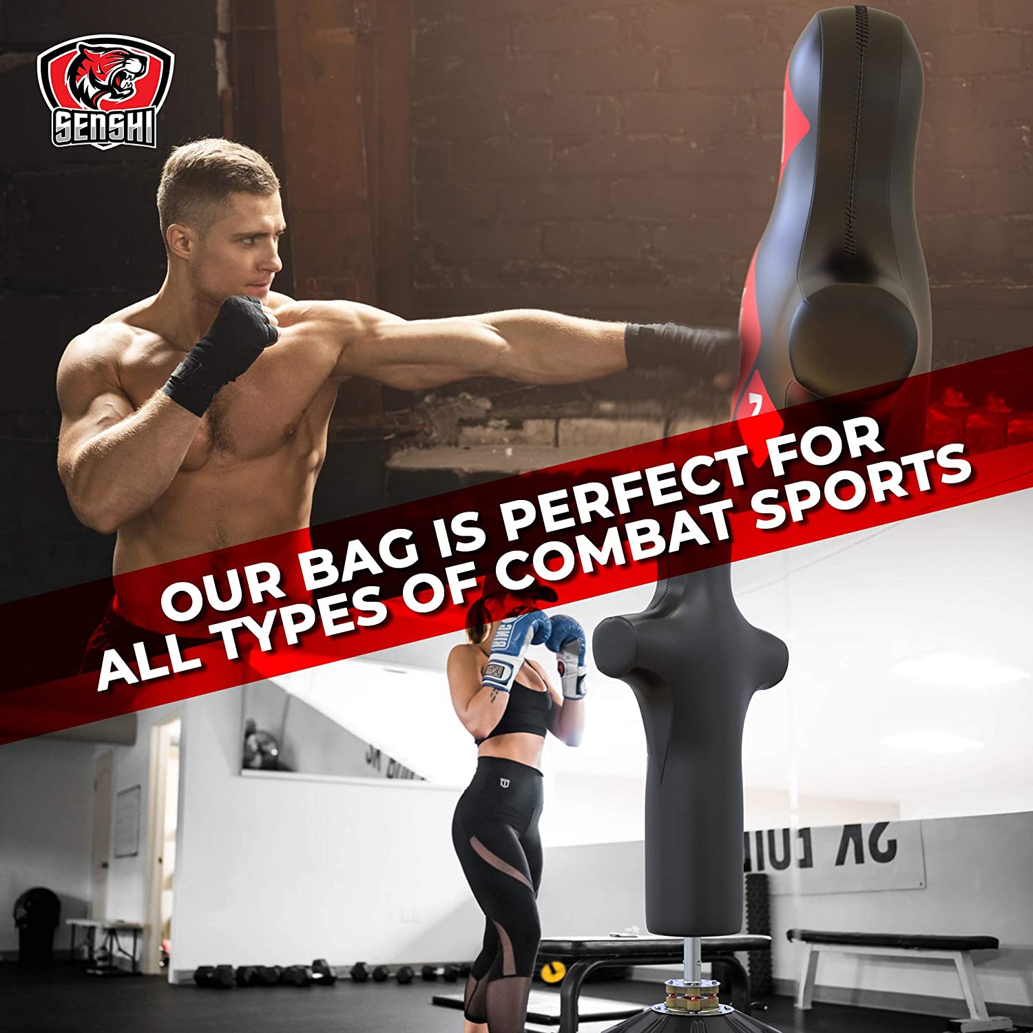 6ft Free Standing Torso Punch Bag With Low Kick Guard - 