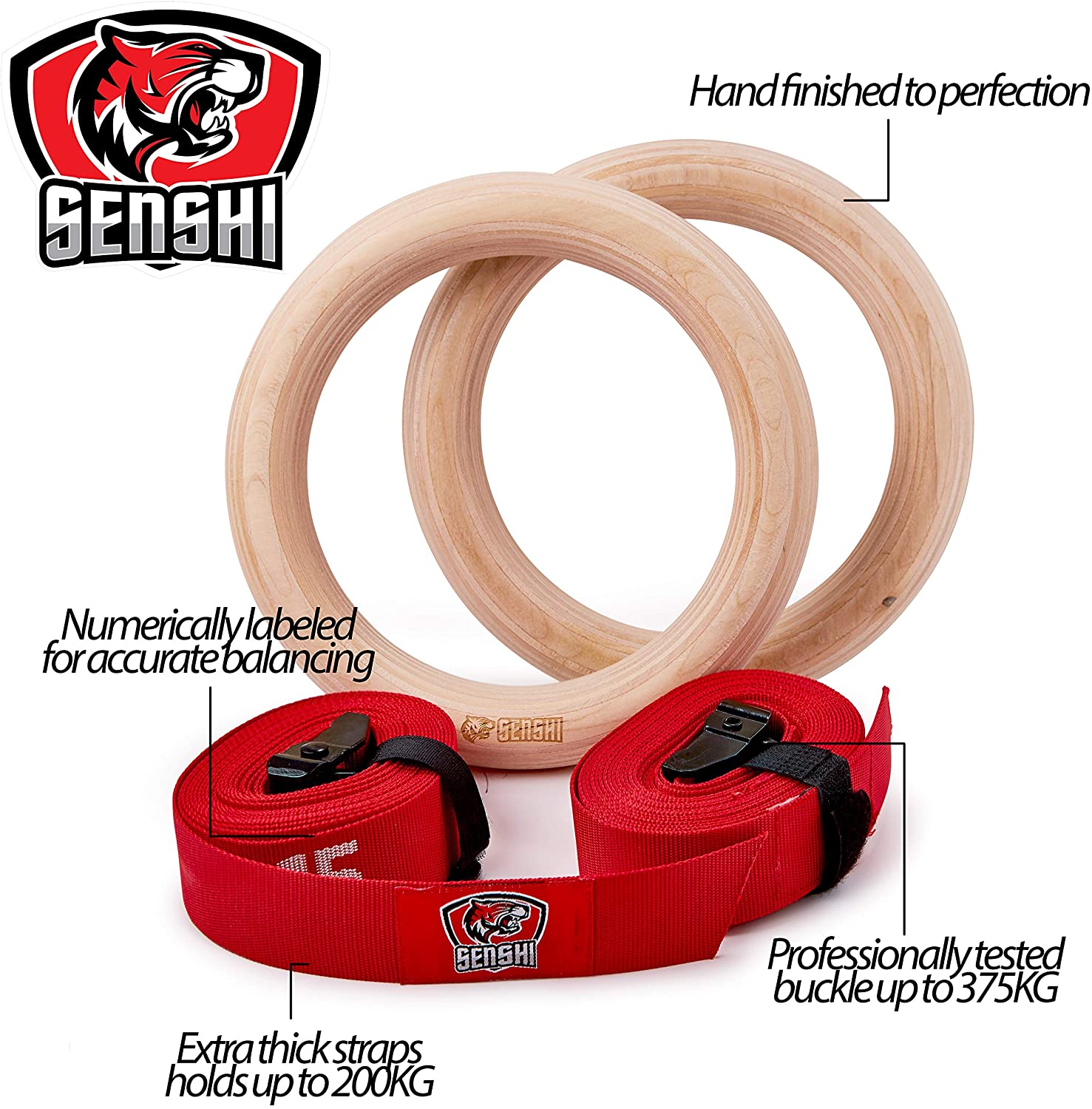 Senshi Japan Wooden Olympic Gymnastic Rings - Includes 
