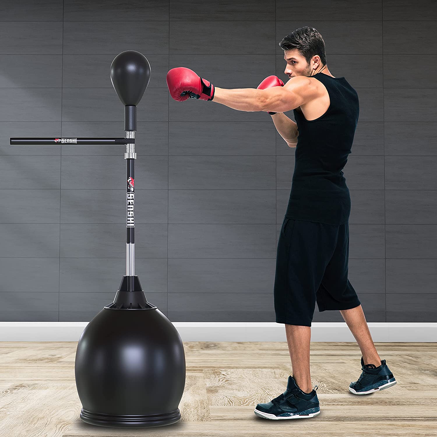 Freestanding punch bag speed ball with reflex bar