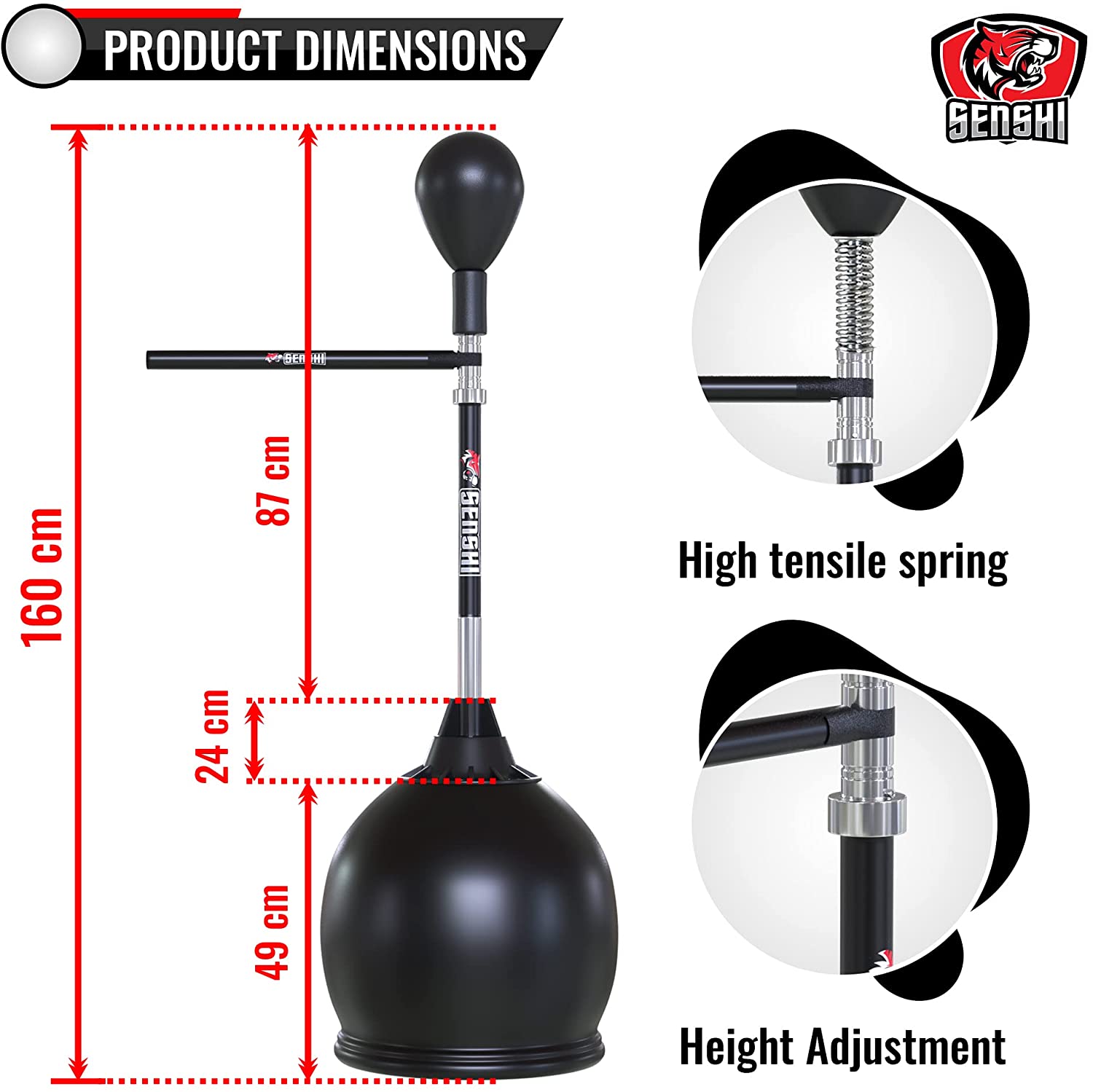 Freestanding punch bag speed ball with reflex bar