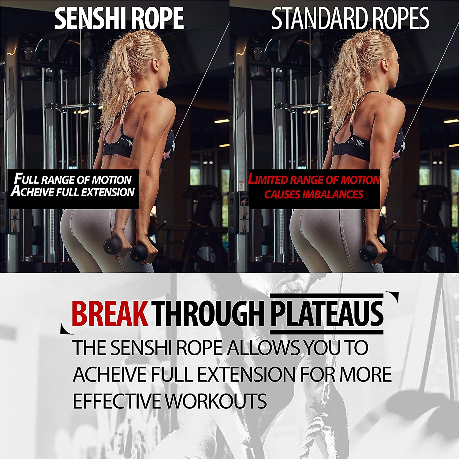 XXL Tricep Rope Cable Machine Attachment - 36 inch For Full Range Of Motion
