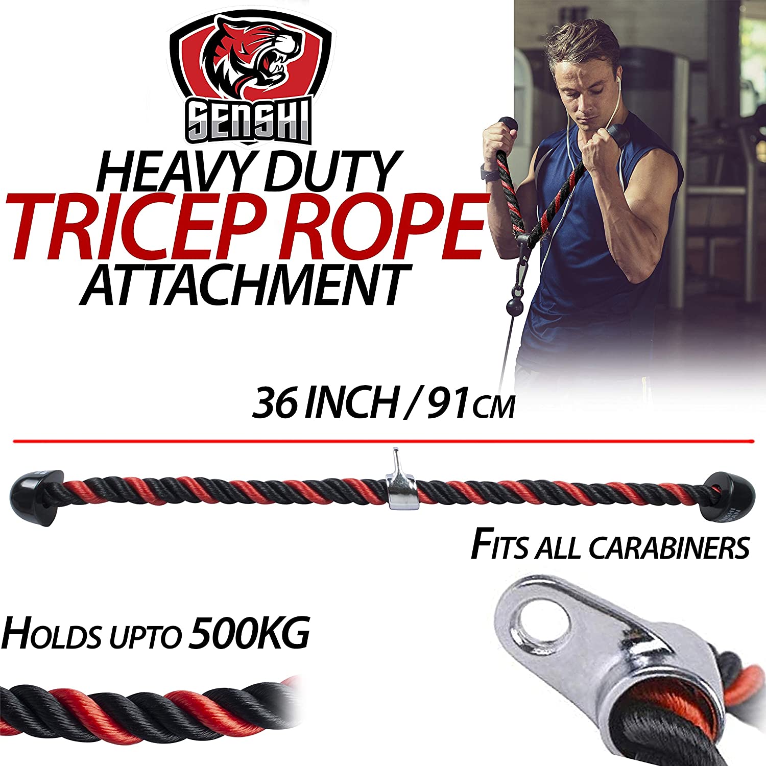 XXL Tricep Rope Cable Machine Attachment - 36 inch For Full Range Of Motion