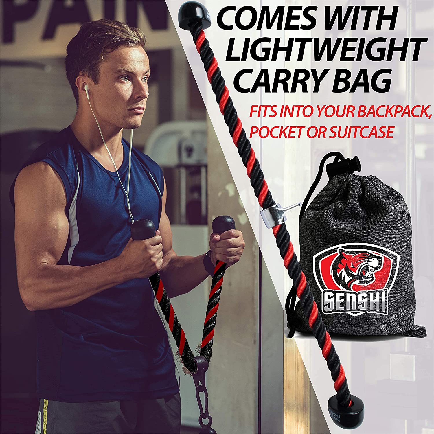 XXL Tricep Rope Cable Machine Attachment - 36 inch For Full Range Of Motion
