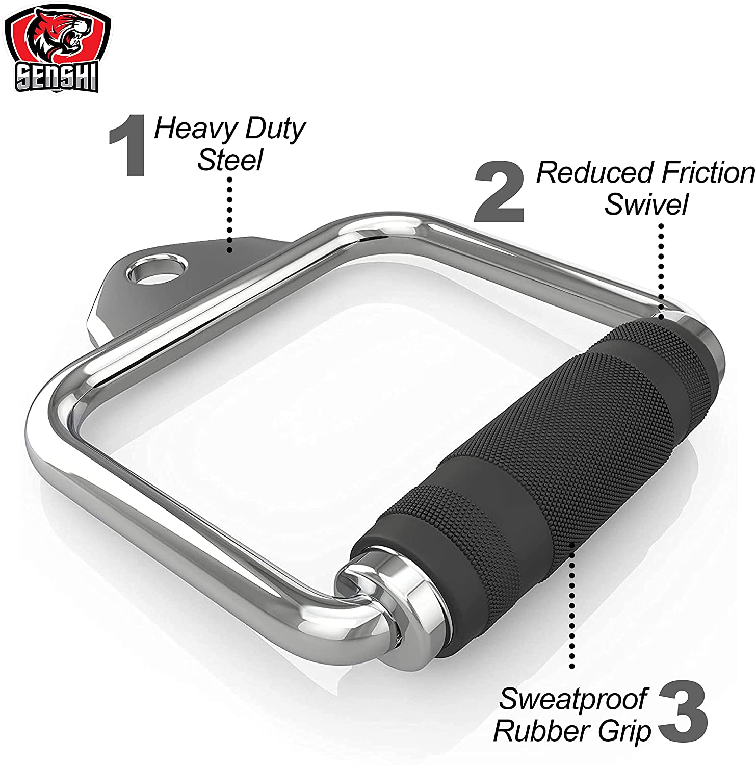 SOLID Metal Stirrup Handle with Rubber Grips | D Handle for Cable Machines, Multigyms, And Weight Lifting