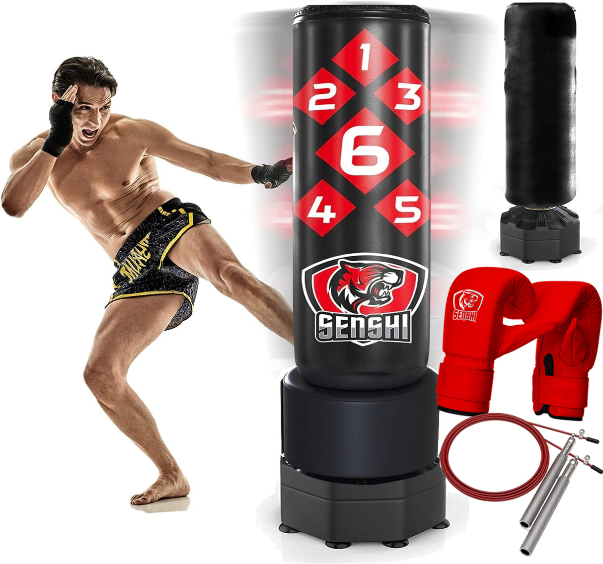 Sacco da boxe autoportante da 1,8 m con protezione anti-calcio bassa e copertura esterna