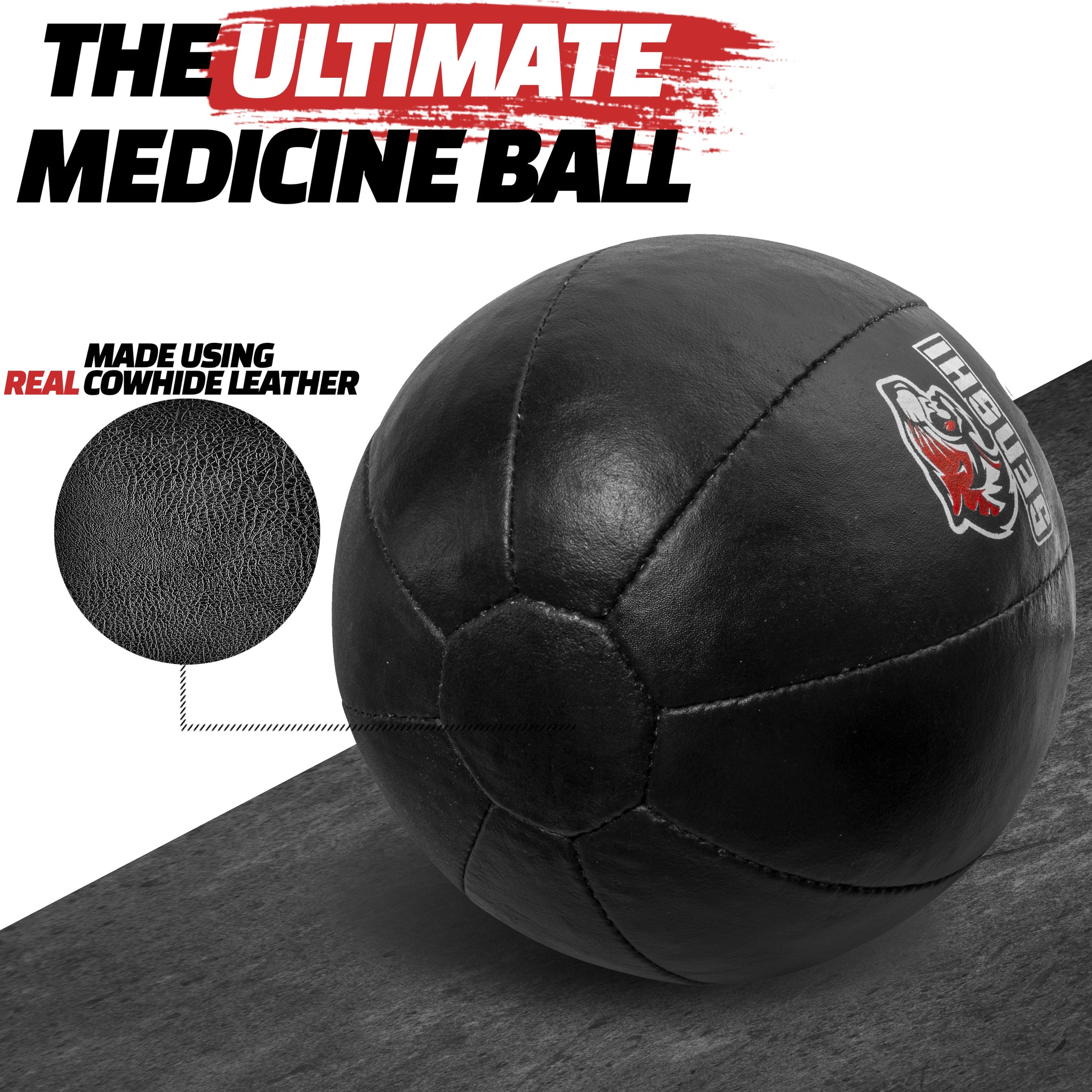 10 kg Medizinball, mit Leder beschwerter Wandball für Rumpf, Sport, Training