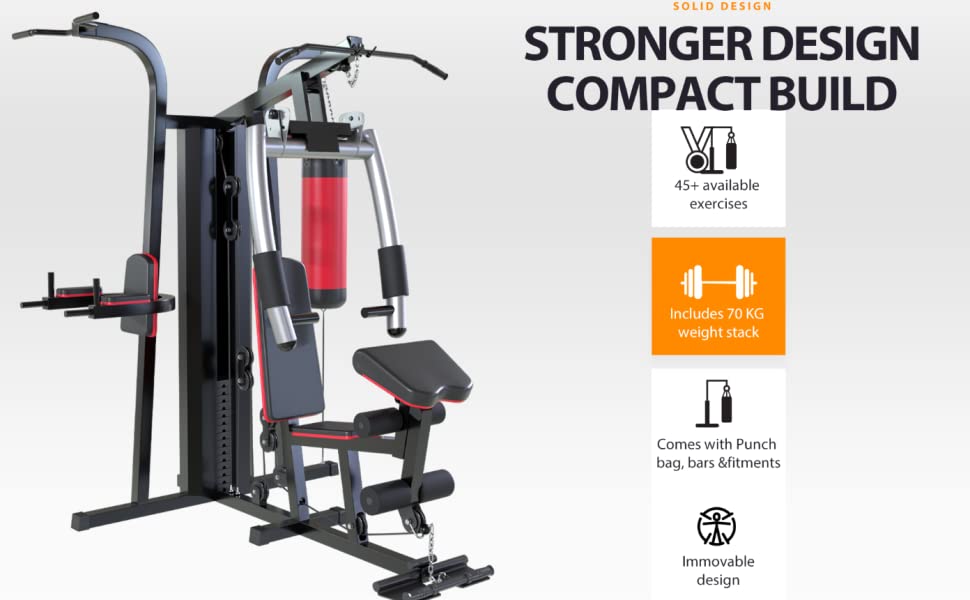 3 Station 198 KG Multi Gym Cable Machine For Home and Commercial Gyms - Punch bag, Dip station, Lat Pulldown and Many More Included!