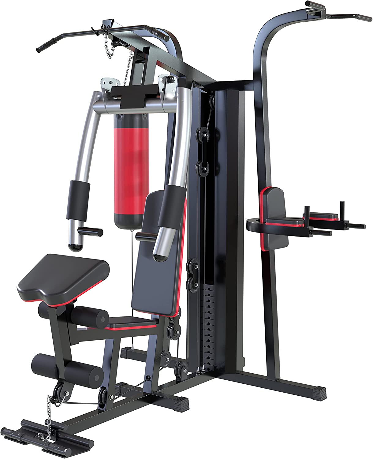 3 Station 198 KG Multi Gym Cable Machine For Home and Commercial Gyms - Punch bag, Dip station, Lat Pulldown and Many More Included!