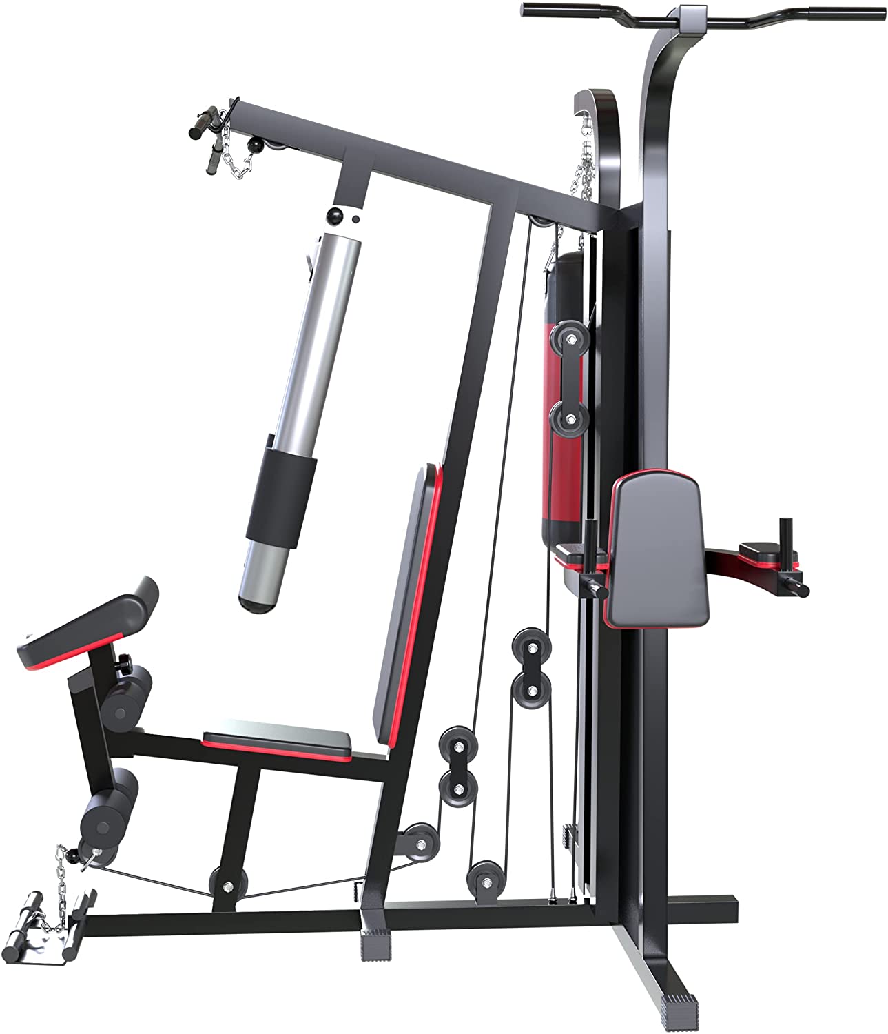 Machine à câble multi-gym à 3 stations de 198 kg pour les gymnases domestiques et commerciaux - Sac de frappe, station de trempage, tirage latéral et bien d'autres encore inclus !