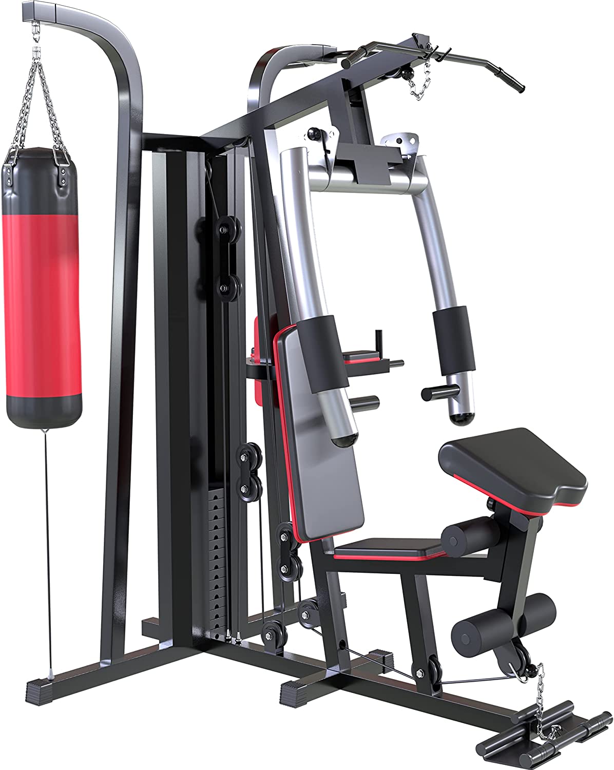 3 Station 198 KG Multi Gym Cable Machine For Home and Commercial Gyms - Punch bag, Dip station, Lat Pulldown and Many More Included!