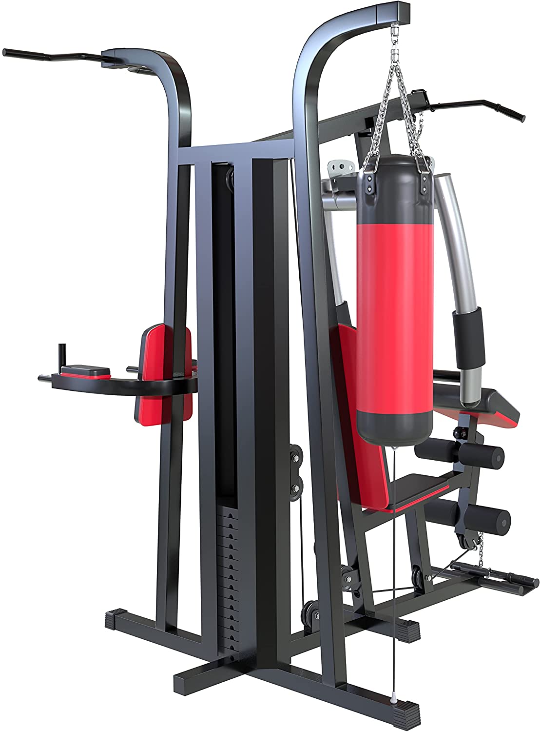 Macchina multifunzionale con cavi da 3 stazioni, 198 kg, per palestre domestiche e commerciali - Sacco da boxe, stazione per dip, lat pulldown e molto altro incluso!