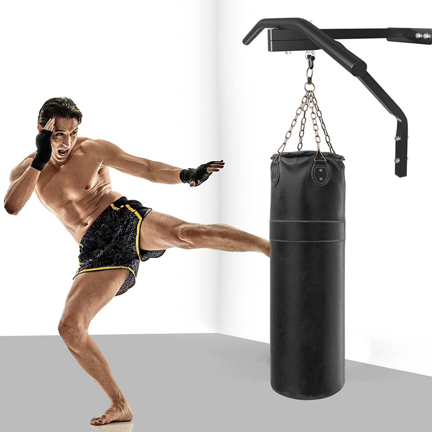 Soporte de montaje en pared para saco de boxeo con barra de dominadas